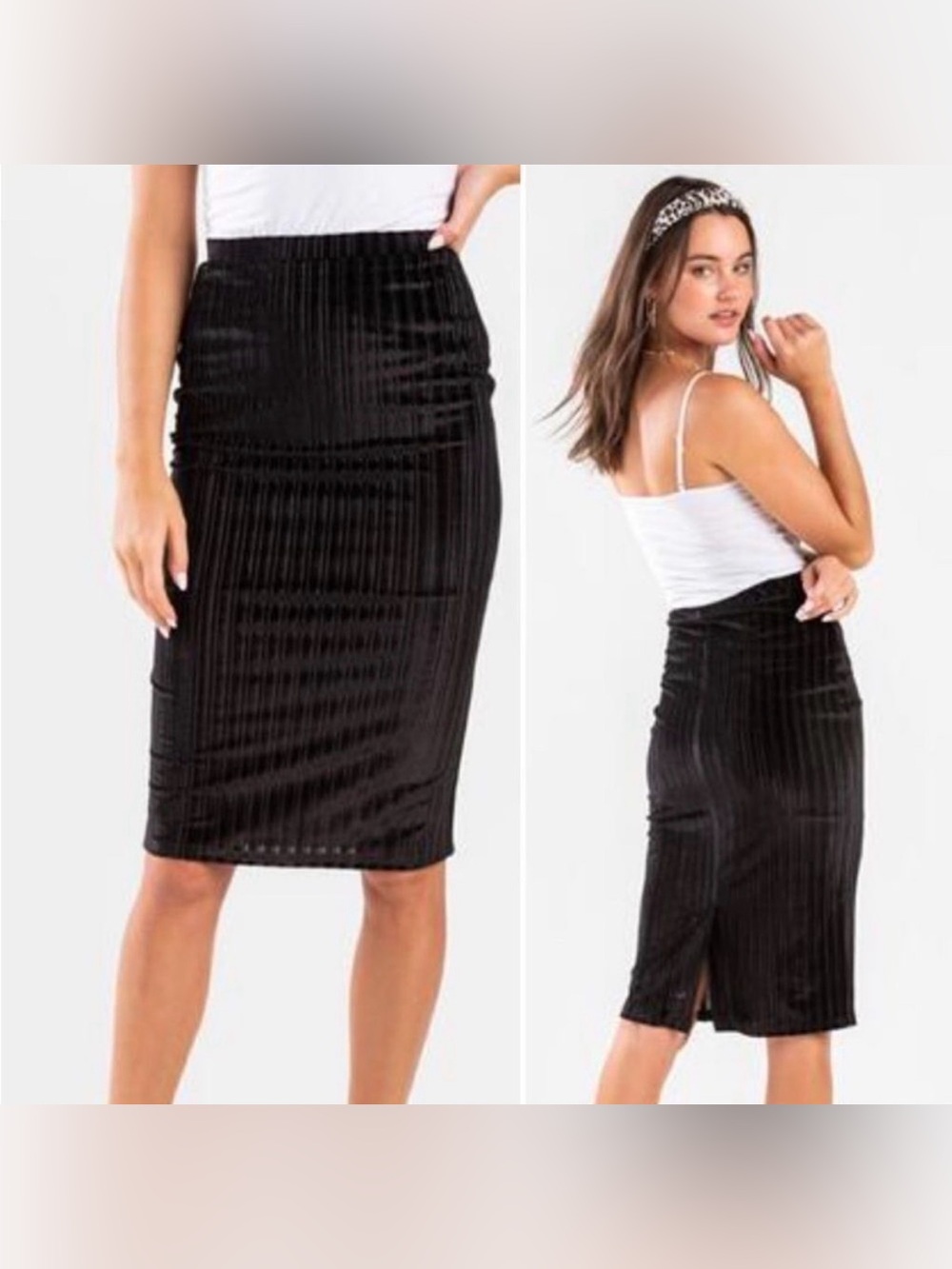 FRANCESCA’S Black Rozz Velvet Midi Skirt